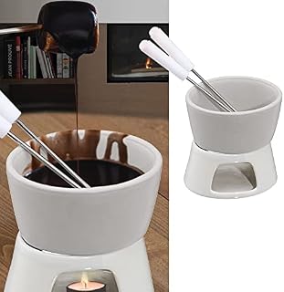 Cepewa 1 x ceramic chocolate fondue set fondue white including 2 stainless steel forks (1 x chocolate fondue set)