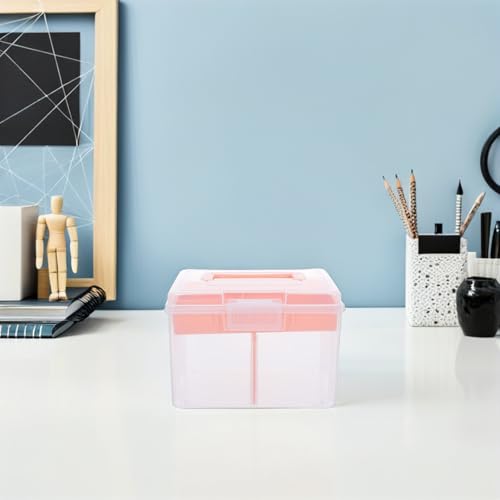 Boîte de rangement plastique compartimentée rose pour organiser le bureau - 7