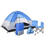 Outsunny Kids Camping Tent with Chairs, Sleeping Bags, Flashlights, Trolley Case, 69' L 53.25' W...