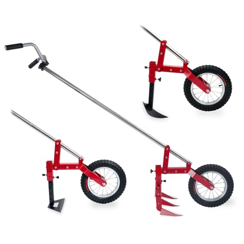 3-in-1 Manual Wheel Hoe WheelHoe Garden Tool Wheel Hoe Garden Cultivator Adjustable Long Handle Three Tools in One Manual Plow Suitable for Loosening Soil Weeding and Ditching