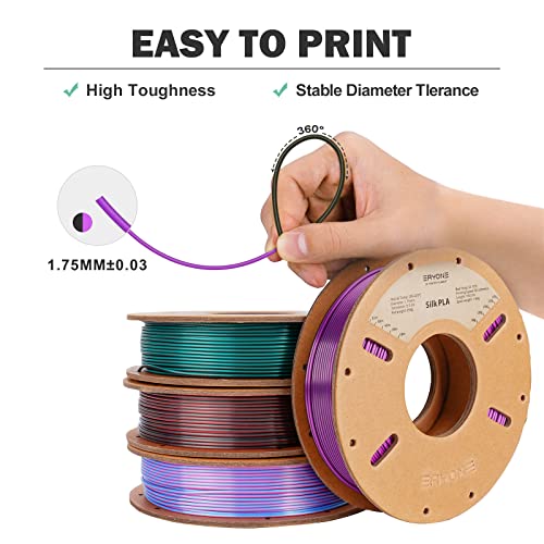 Image of ERYONE PLA Filament 3D Printer Filament Bundle Multicolor 1.75mm + /- 0.03mm, PLA Filament 250g Spool, 4 Rolls, Silk Dual Color 4