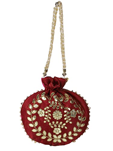 Aditi Wasan Silk Potli Bag, Golden and Silver Zari Embroidered - Image 4