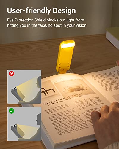 Image of DEWENWILS Rechargeable Book Light for Reading in Bed, Warm White, Brightness Adjustable for Eye Care, LED Clip on Book Lights for Kids, Portable Bookmark Light, Yellow