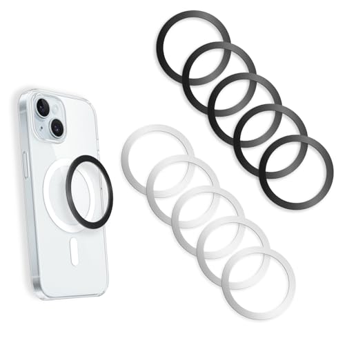 LXUEJIE Paquete de 10 anillos de metal universales, anillo magnético para fundas de teléfono y anillo magnético de carga inalámbrica ultrafino para funda de cargador inalámbrico (5 plateados + 5