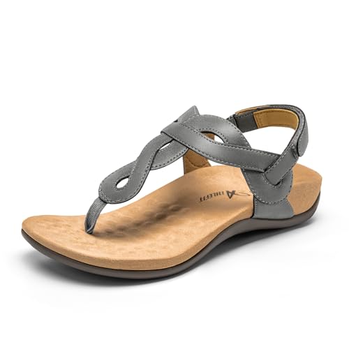 Image of Athlefit Women's Orthopedic Arch Support Sandals Comfortable Thong T-Strap Orthotic Casual Flat Sandals