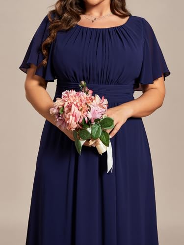Image of Ever-Pretty Plus Elegant Formal Dresses for Curvy Women Round Neck Short Sleeves Chiffon Bridesmaid Mother of The Bride Dress