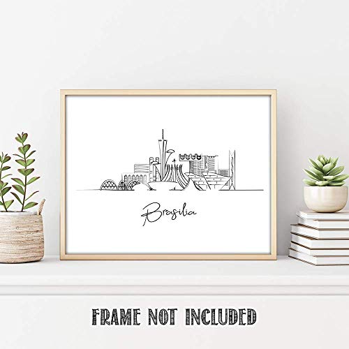 Brasilia, Brazil South America Travel Adventures & Historical Places Bucket List Vacation Hand Illustrated Wall Art Decor - Unframed 11 X 14 Black & White Print - Perfect Gifts For Long Distance #TOP3