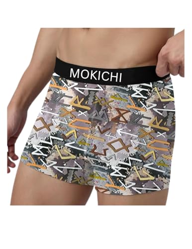Image of Men's Boxer Briefs Pack, Breathable Stretch Underwear with Wide Comfort Elastic Waistband, Soft Geometric Print Trunks, Multi-Pack