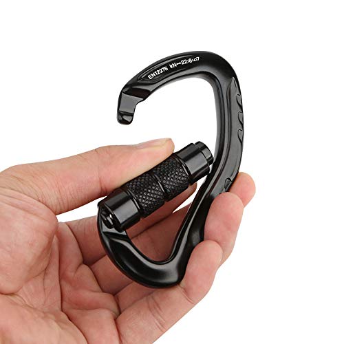 XINDA Auto Locking Climbing Carabiner Clip,CE UIAA Certified Twist Lock Heavy Duty Carabiners for Rock/Tree Climbing,Rappelling,Hammock,Hiking,Camping,Outdoor Gear (2 pcs,Black)