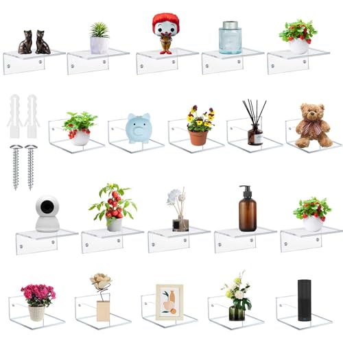 Juexica Small Acrylic Floating Shelves for Wall Adhesive Wall Mounted Shelves for Bathroom, Bedroom, Living Room, Office