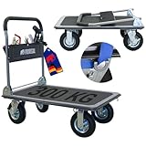 PROREGAL Profi-Plattformwagen Transportwagen Big Rhino 300kg klappbar mit Luftreifen, 360° Lenkrollen & Bockrollen mit Feststellbremse, Werkzeugtasche & 6 Sicherungsösen, Transporthilfe groß & leicht