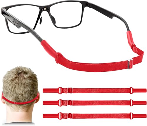 Enenfly Adjustable Glasses Straps - 3 Pack No Tail Eyewear Retainer for Men, Women, Kids – Fits Eyeglasses & Sunglasses,Red(7.5-13.5 inch)