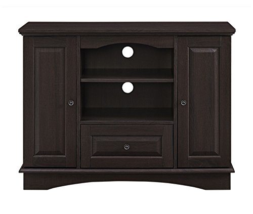 Walker Edison Tall Traditional Wood Universal TV Stand with Cabinet Doors and Open Shelves for TV's up to 48" Living Room Storage Shelves Entertainment Center, 42 Inch, Espresso Brown