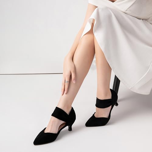 RIBONGZ Kitten Heels for Women Closed Toe Comfortable Low Heels Pointed Toe Sexy Slip on Pumps Bridal Party Dressy Shoes3