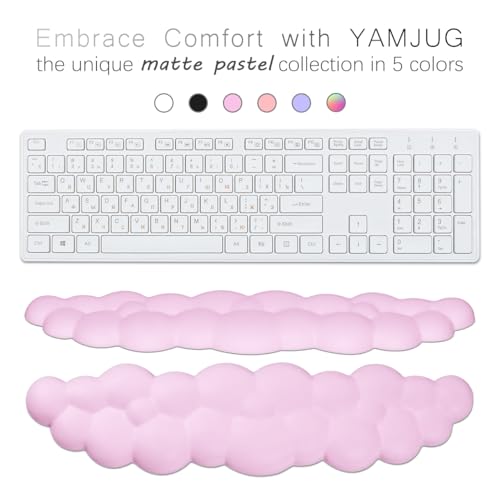 Image of 4 in 1 Ergonomic Leather Cloud Wrist Rest Keyboard and Mouse Pad & Coaster | Full 4-Piece Set, Non-Slip PU Base, Soft Memory Foam Comfort For Long Work /Gaming Hours, Cute Desk Decor, Easy To Clean