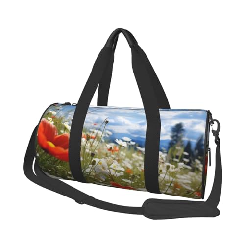 Travel Duffle Bag Lightweight Small Gym Bag Foldable Weekender Overnight Bags with Adjustable Shoulder Strap Carry On Tote Bags Meadow and Daisy Flowers Hospital Bag for Women Men