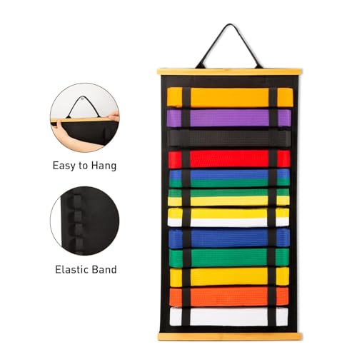 image for Winartton 12Belts Karate Belt Display Rack with Bamboo Frame, Felt Tae