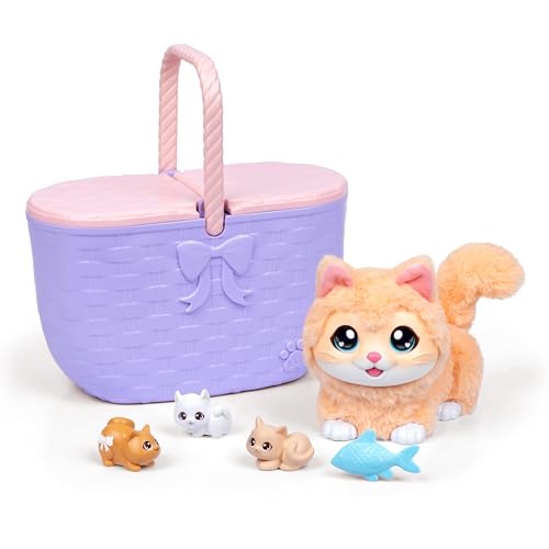 Image of Little Live Pets Mama Surprise Kittens, Interactive Mama, Surprise Toys | Portable basket, fish accessory, 3 baby kittens, and 15+ sounds and reactions for ages 4+ toy cat play