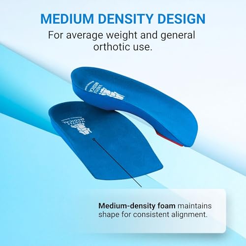 Image of Vasyli Custom 3 /4 Length Insoles, Blue, Large, Fast & Effective Pain Relief, Customized Biomechanical Alignment, Medium Density, General Orthotic Needs, Everyday Walking Shoes, Heat Moldable