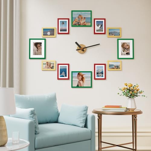 Image of Vittanly 12 Pack Picture Frames Collage Wall Decor for Mounting or Tabletop Display, Gallery Wall Frame Set for Family, Multi Sizes Including 4pcs 8x10, 4pcs 5x7, 4pcs 4x6, Green & Red & Gold
