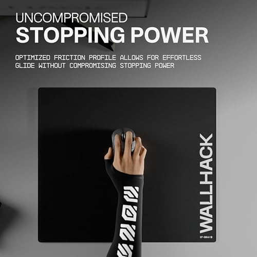 Image of WALLHACK SP-004A Glass Gaming Mouse Pad | 4th Generation Micro Etching | Ultra Fast Slides and Stopping Power | Medium Size for E-Sports | Heavy Duty Tempered Glass | 390x450mm | Black