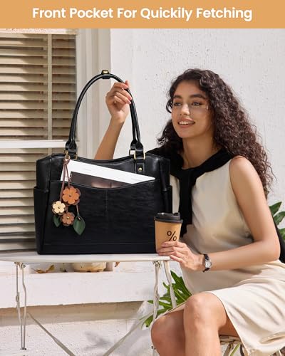 Image of LOVEVOOK Laptop Bag for Women, Original Vintage Work Tote Bag Computer Office Teacher Bag with Flower Pendant