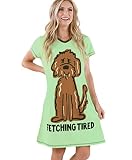Lazy One Women's Nightgown, Funny V-Neck Sleep Shirt for Women, Dog Pajama Shirt (Fetching Tired, S/M)