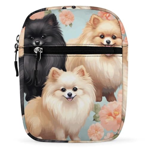 Personalized Small Crossbody Bag Water Resistant Messenger Bags Mini Pomeranians Pattern Printing SlingBag For Men Women