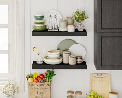 Fixwal 15.8in Black Floating Shelves, Set of 6 Wood Shelves, Farmhouse Shelf Wall Decor for Bathroom, Bedroom, Living and Kitchen Room - Image 5