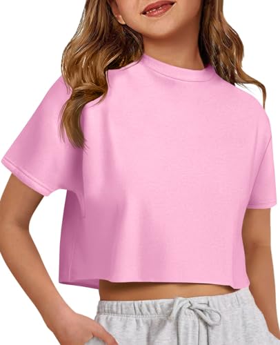 Image of ZDC Girls Athletic Oversized Crop Tops Kids Drop Shoulder Short Sleeve T Shirts Workout Tees
