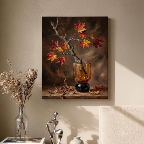 Decora paredes vacías con este lienzo de florero marrón de otoño 2