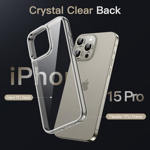 Image of JETech Cover Case for iPhone 15 Pro 6.1-Inch, Non-Yellowing Shockproof Phone Bumper Cover, Anti-Scratch Clear Back (Natural Titanium)