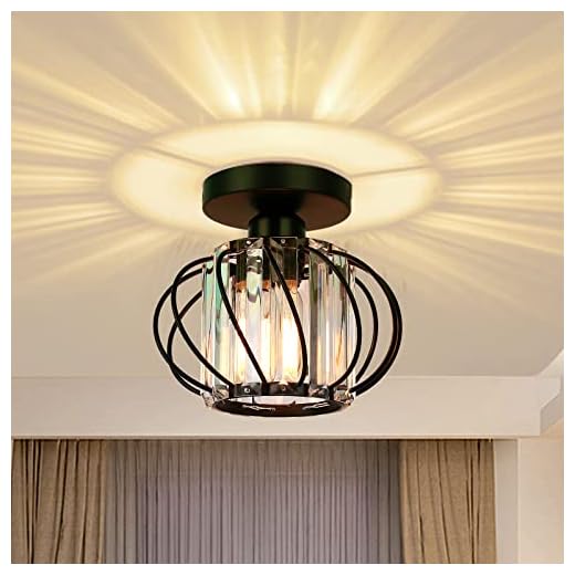 FRIDEKO HOME Industrial Semi Flush Mount Ceiling Light - Mini Crystal Ceiling Light Fixture Modern Light Fixtures Ceiling Mount E26 Small Chandelier for Hallway Porch Entryway Foyer Bathroom,Black