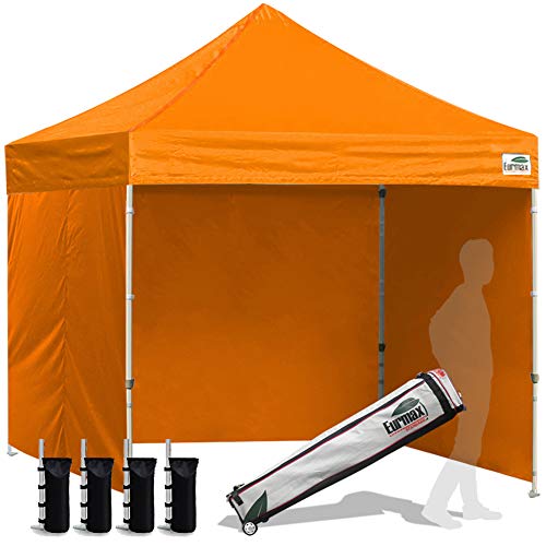 Image of Eurmax USA 8x8 Pop Up Canopy Tent,Commercial Tent with Patented No-Tip Rolling Bag,4 Zippered Removable Walls,UV & Water Resistant Canopy Top,Heavy Duty Outdoor Gazebo,Instant Shelter(Orange)