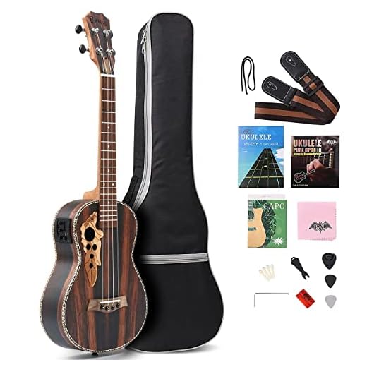 Ukelele eléctrico acústico barítono de madera negra de 26 pulgadas con barra transversal y ecualizador