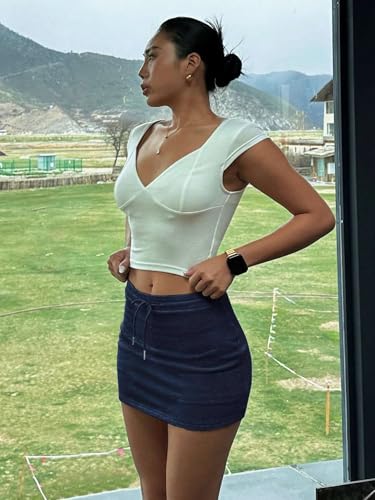 Plain Drawstring Waist Ruched Mini Skirt 2025 Fashion Skirts for Women4