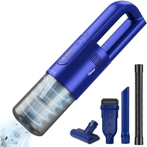 Handheld Vacuum Cordless, 5-in-1 Car Vacuum Portable Cordless 30 Mins Rapid Rechargeable Hand Vacuum Brushless Motor 19000Pa Strong Suction, Dust Busters for Car Home with 4 Nozzles, Blue