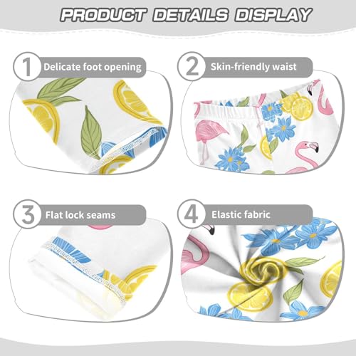 Wusikd Cute Pink Flamingo Girls' Leggings Toddler Doodles Lemon Kids Yoga Pants Dance Active Tights 4T3