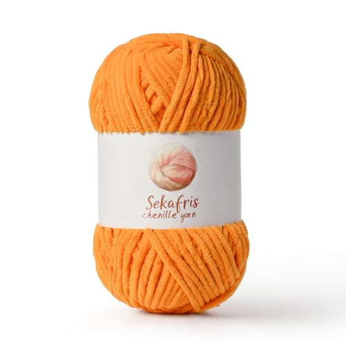 Image of Chenille Yarn for Crocheting, Size 5 Bulky,Orange