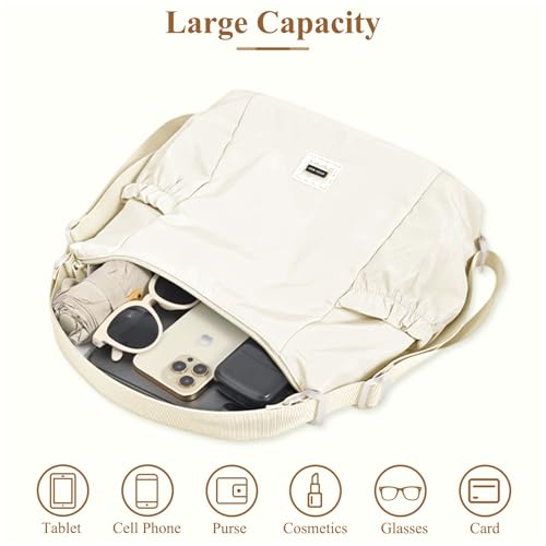 Mabecol 2-in-1 Shopper Tasche Damen, Handtasche, Henteltasche & Rucksack Mittelgroß, Wasserabweisende Umhängetasche aus Nylon, Wandelbare Tote Bag für Alltag, Uni & Reisen, Beige