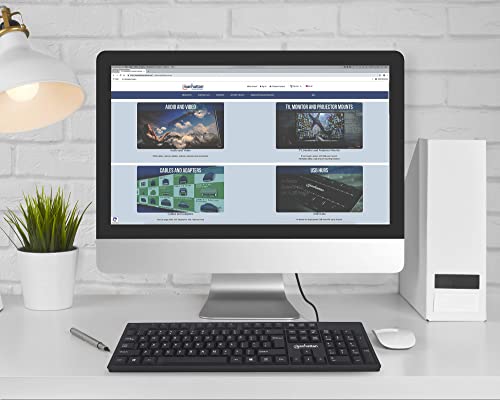 Image of Manhattan Wired Computer Keyboard - Basic Black Keyboard - with 4.5ft USB-A Cable, 104-keys, Foldable Stands - Compatible for Windows, PC, Laptop - 3 Yr Mfg Warranty - 179324