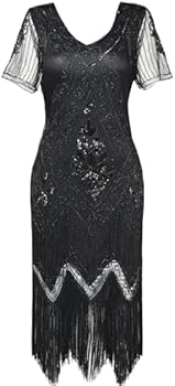 Coucoland 1920s jurk voor dames, met korte franje mouwen en ronde hals, flapperjurk uit de jaren 20, paillettenjurk, Great Gatsby cocktailfeestjurk, damesjurk voor verkleedpartijen, carnaval en Coucoland 1920s jurk voor dames, met korte franje mouwen en ronde hals, flapperjurk uit de jaren 20, paillettenjurk, Great Gatsby cocktailfeestjurk, damesjurk voor verkleedpartijen, carnaval en
