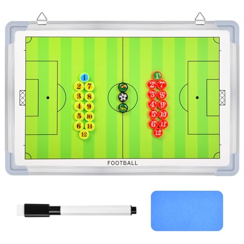 NATUCE Tablero de Tácticas de Fútbol de Doble Cara, Pizarra Táctica Fútbol Magnética, con Imán, Marcador y Borrador, Carpeta Táctica Entrenador Equipo de Entrenamiento de Fútbol, 45 x 30,5cm
