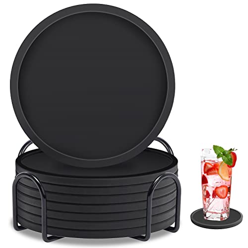 Opiniones de Posavasos los preferidos por los clientes. 41 AMYTY Posavasos para Bebidas de 8 Piezas con Soporte, Posavasos de Silicona Antideslizante para protección de Mesa, Juego de Posavasos Resistente al Calor