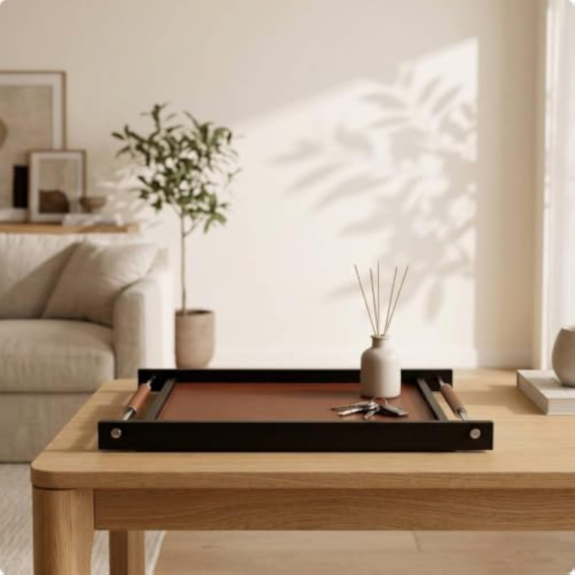 Rectangular Decorative Tray with Handles, Elegant Design