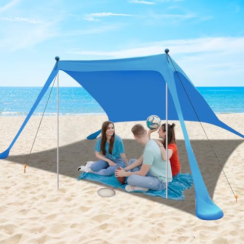 Poshpalace TENT-10 Beach Tent Sun Shelter 10X10 Ft Beach Canopy Upf50+ Portable Pop Up Canopy With Sandbags Stability Poles Windproof Design Beach Sunshade For Camping Fishing Backyard Includes Carry Bag & Sand Shovel thumb #5