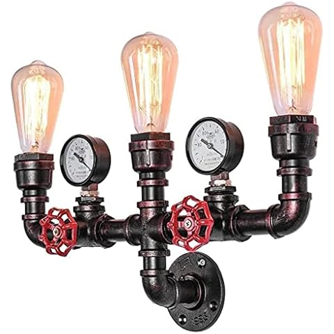 PANNN Wall Lamps Vintage Water Pipe Wall Lamp Metal E27 Industrial Wall Lighting Antique Retro Luminaire Iron Home Decor Loft Bar Stairs Living Room Cafe Basement Corridor Lighting Cover