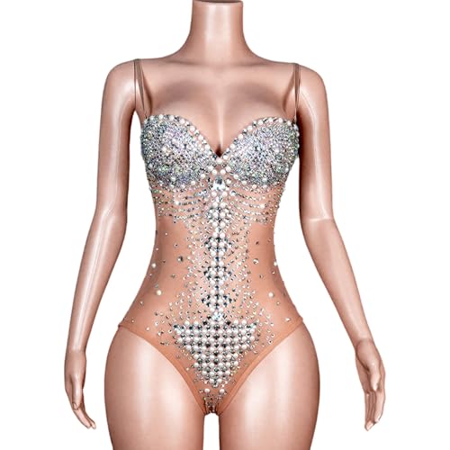 Body de malla con diamantes elástico cómodo que no aprieta al bailar