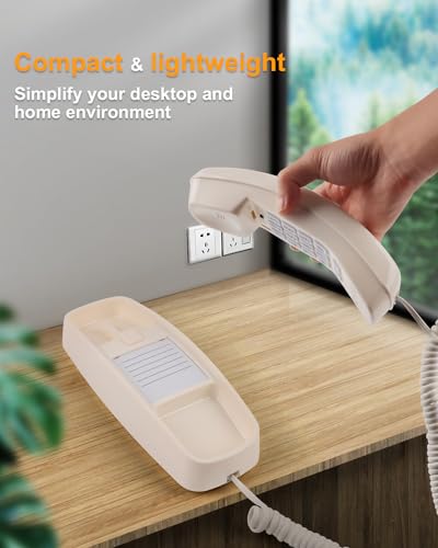 Image of Corded Wall Phone, Landline Phones for Seniors with Large Buttons, Office Desk Phone with Adjustable Loud Volume & Lighted Keypad, Durable Basic Design for Home, Beige