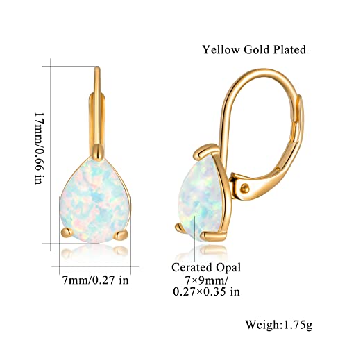 CiNily Opal Teardrop Earrings for Women Girls Hypoallergenic 14K Withe Gold Plated Dainty Opal Drop Earrings Leverback Dangle Earrings Jewelry for Sensitive Ears Mothers Gifts3